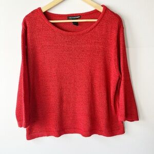 Saint Tropez West Red Sweater Womens Large Boxy Fit with Cropped Sleeves